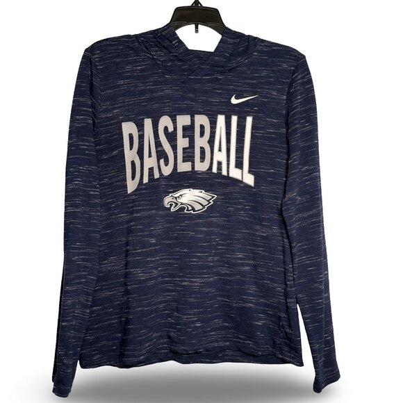Nike DRI-FIT Hoodie Womens M Legend Veneer Navy Long Sleeve Baseball Spell Out - Picture 1 of 7